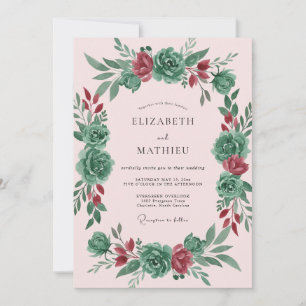 Modern Pink Teal Wreath Wedding Invitation