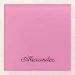 Modern Pink template,  Black Script  Glass Coaster<br><div class="desc">Pink solid coloured background. TEMPLATE for a name in Black Script. A Modern kitchen coaster featuring an easy-to-personalise template,  for the perfect custom kitchen.</div>