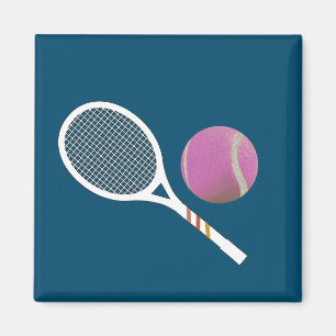 Modern Pink Tennis Ball Retro Racket Magnet