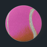 Modern Pink Tennis Ball With Faux Glitter Line  7.5 Cm Round Badge<br><div class="desc">Personalised classic tennis ball design in glitter silver faux foil texture. Simple, minimalist gift for your tennis coach or tennis team, or simply tennis balls with your initial, gold & stylish tennis pattern design. Personalised Gift for a tennis player. Dusty rose tennis gold design. Trendy tennis players' home decor. Trendy...</div>