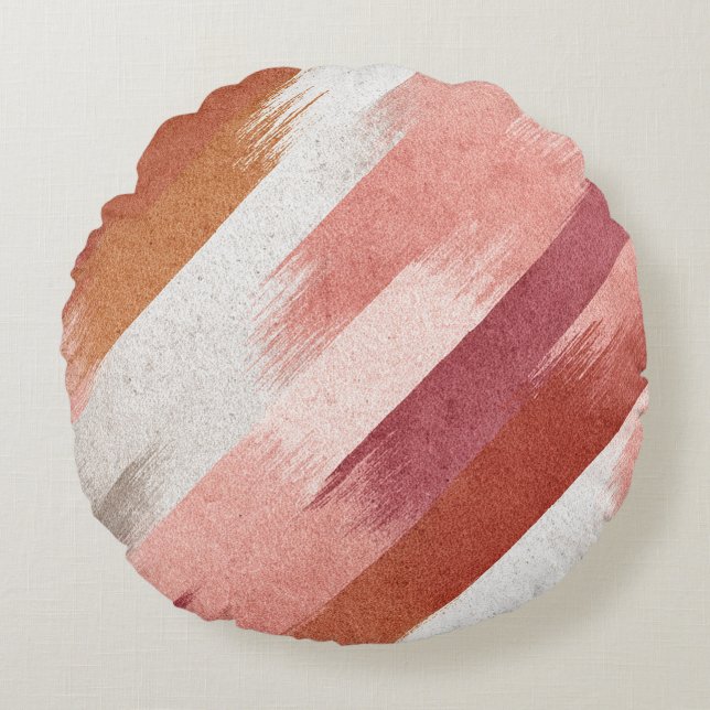 Modern Pink Terracotta Brush Stroke Pattern Round Cushion (Front)