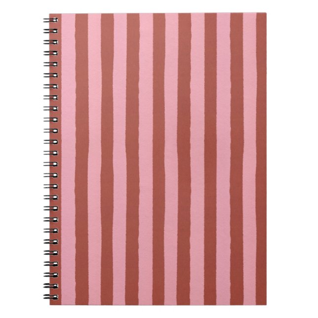 Modern Pink & Terracotta Vertical Stripes Pattern Notebook (Front)