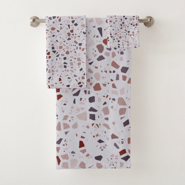 Modern Pink Terrazzo Print Pattern Bath Towel Set (Insitu)