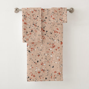 Modern Pink Terrazzo Print Pattern Bath Towel Set