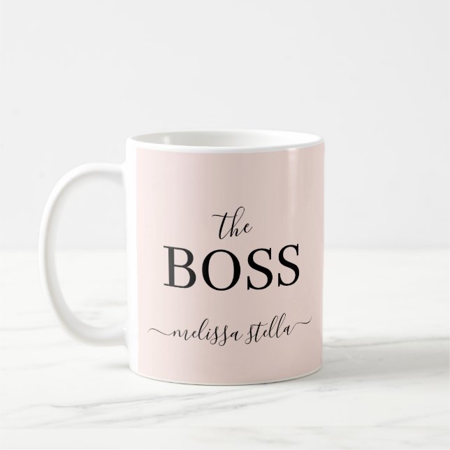 Modern Pink The Boss Name | Girly Gift Coffee Mug (Left)