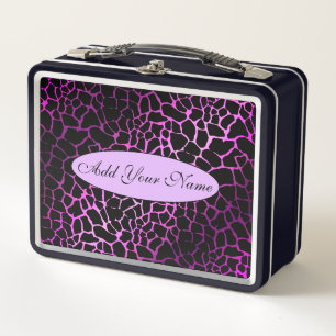 Modern Pink Tiger Add Your Text Metal Lunch Box