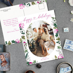 Modern Pink Toned Botanicals Photo  Holiday Postcard