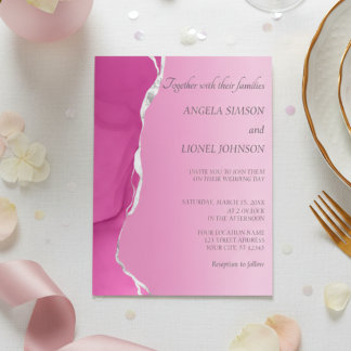 Modern Pink Torn-Edge Wedding  Invitation