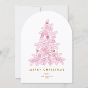 Modern Pink Tree photo Merry Christmas Arch Card