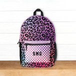 Modern Pink Trendy Pattern Monogram Initials Kids Printed Backpack<br><div class="desc">This fun kids backpack design features shades of pink,  purple,  black and white with a mix of leopard and check patterns. Your own monogram is on the front. It's a fun modern design for all ages - kids,  tweens,  teens and even adults!</div>