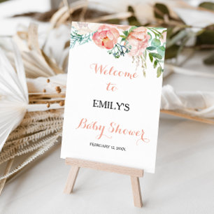 Modern Pink Tropical Floral Baby Shower Welcome Poster