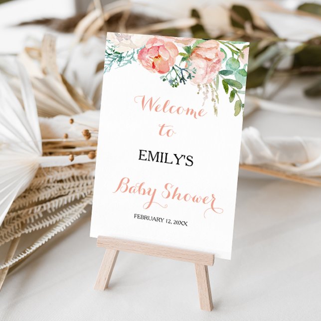 Modern Pink Tropical Floral Baby Shower Welcome Poster (Creator Uploaded)