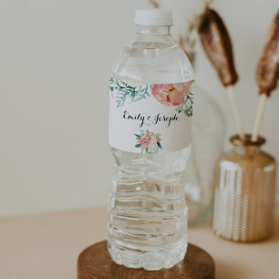 Modern Pink Tropical Floral Water Bottle Label