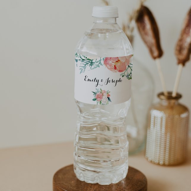 Modern Pink Tropical Floral Water Bottle Label (Creator Uploaded)