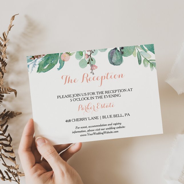 Modern Pink Tropical Floral Wedding Reception Card (Creator Uploaded)