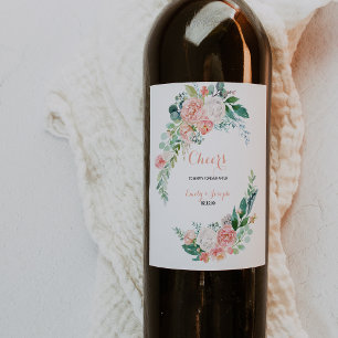 Modern Pink Tropical Floral Wedding Wine Labels