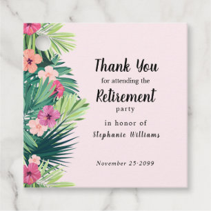 Modern Pink Tropical Flower Retirement Party Favour Tags