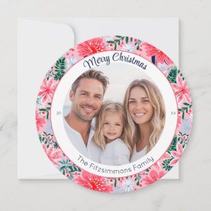 Modern Pink Tropical Holiday Floral Photo Card