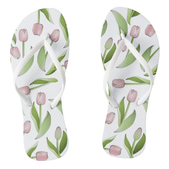 Modern Pink Tulip Flower Pattern Jandals (Footbed)