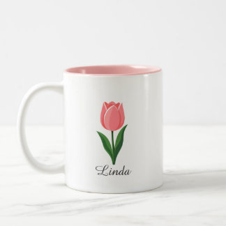 Modern Pink Tulip Flower Two-Tone Coffee Mug