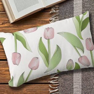 Modern Pink Tulip Outdoor Lumbar Cushion
