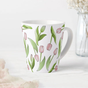 Modern Pink Tulip Pattern Latte Mug