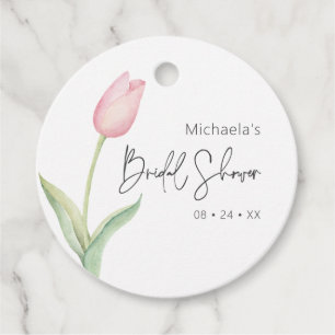 Modern Pink Tulip Solo Bridal Shower Favour Tags