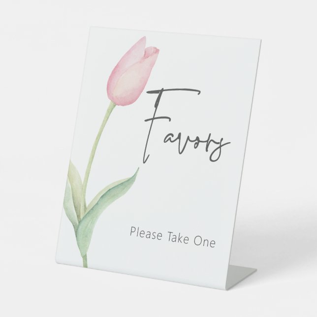 Modern Pink Tulip Solo Bridal Shower Favours Pedestal Sign (Front)
