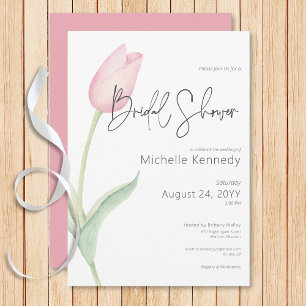 Modern Pink Tulip Solo Bridal Shower Invitation
