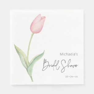 Modern Pink Tulip Solo Bridal Shower Luncheon Napkin