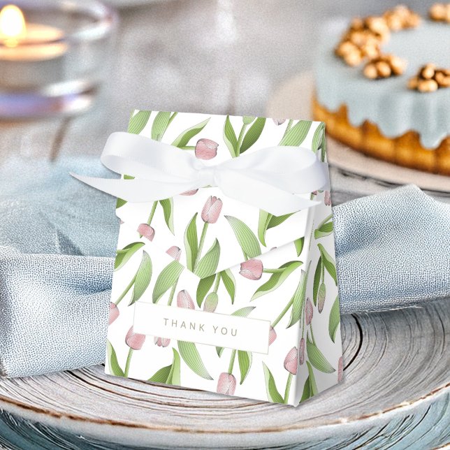 Modern Pink Tulip Thank You Party Favour Box (Creator Uploaded)