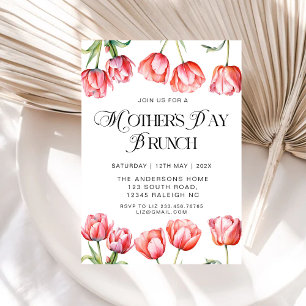 Modern Pink Tulips Floral Mothers Day Brunch Invitation