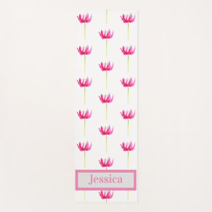Modern pink tulips floral name pattern botanical  yoga mat
