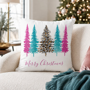 Modern Pink Turquoise Animal Print Christmas Cushion