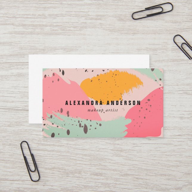 Modern Pink Turquoise Brush Strokes Business Card (Front/Back In Situ)