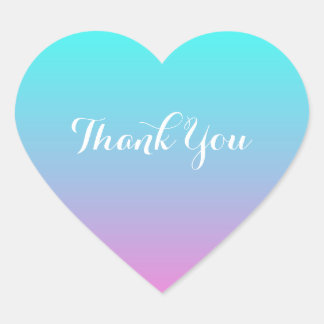 modern pink turquoise ombre wedding thank you heart sticker