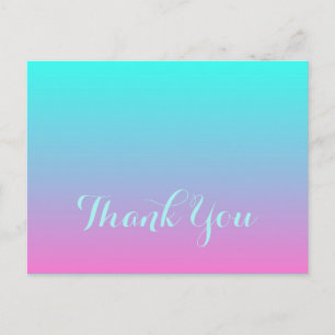 modern pink turquoise ombre wedding thank you postcard
