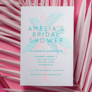 Modern Pink Turquoise Palm Tree Bridal Shower Invitation