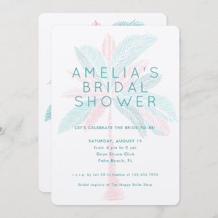 Modern Pink Turquoise Palm Tree Bridal Shower Invitation