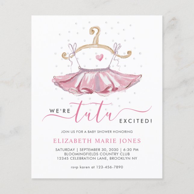 Modern Pink Tutu Ballerina Ballet Girl Baby Shower (Front)