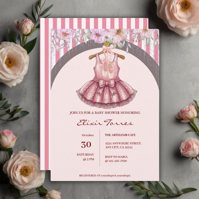 Modern Pink Tutu Ballerina Ballet Girl Baby Shower Invitation (Creator Uploaded)