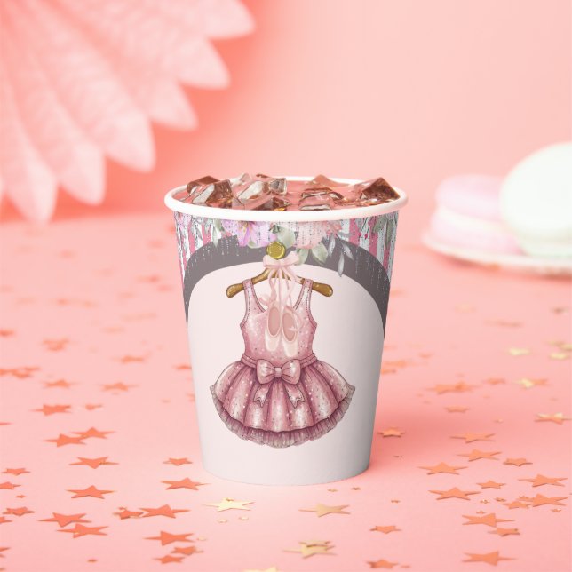 Modern Pink Tutu Ballerina Ballet Girl Baby Shower Paper Cups (Insitu)