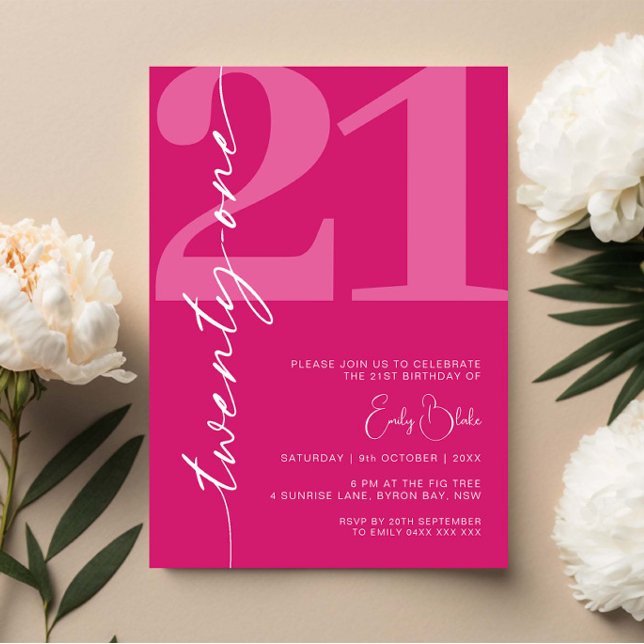 Modern Pink Twenty One 21st Birthday Party Invitation (Creator Uploaded)