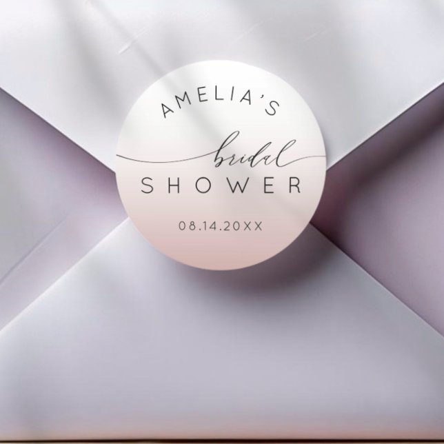 Modern Pink Typography Favour Bridal Shower Classic Round Sticker (Creator Uploaded)