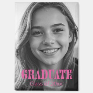 Modern Pink Typography Graduation Photo  Magnet