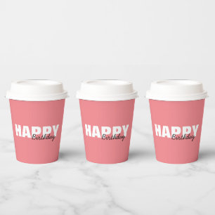 Modern Pink Typography Happy Birthday    Paper Cups
