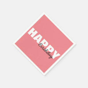 Modern Pink Typography Happy Birthday Party Napkin