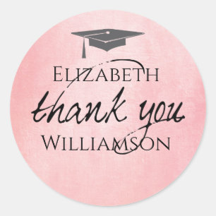 Modern Pink Typography Monogrammed Name Thank You Classic Round Sticker