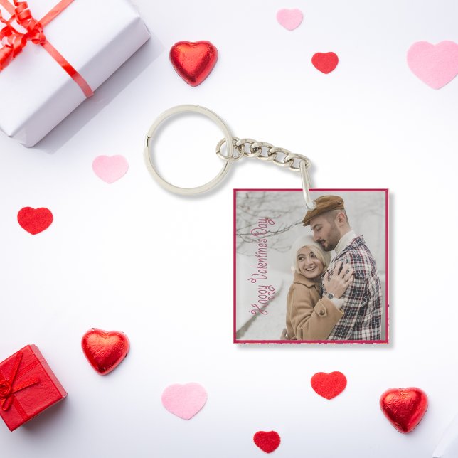 Modern Pink Valentine's Day Personalized Photo  Key Ring (Modern Pink Valentine's Day Personalized Photo Keychain)