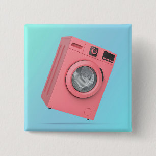 Modern pink washing machine 15 cm square badge